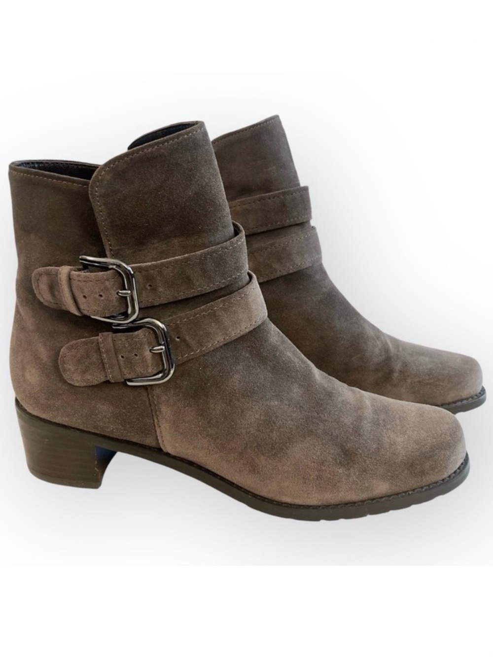 Stuart Weitzman Strapduo Ankle Boots Brown Suede Leather Buckle U256693 Size 9